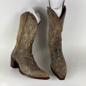 Dan Post EL Peso Boots for Women's 10 Brown Leather Side Zip Mid-Calf Snip Toe